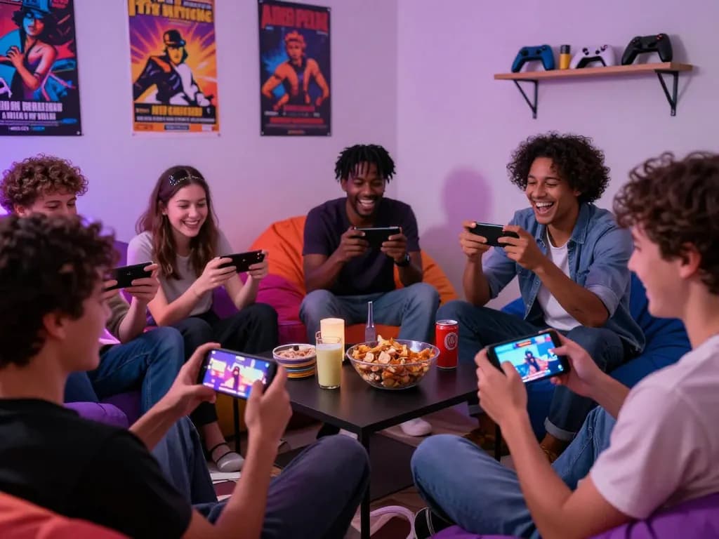 Friends enjoying gay porn games in a cozy gaming setup, showcasing fun and engagement.