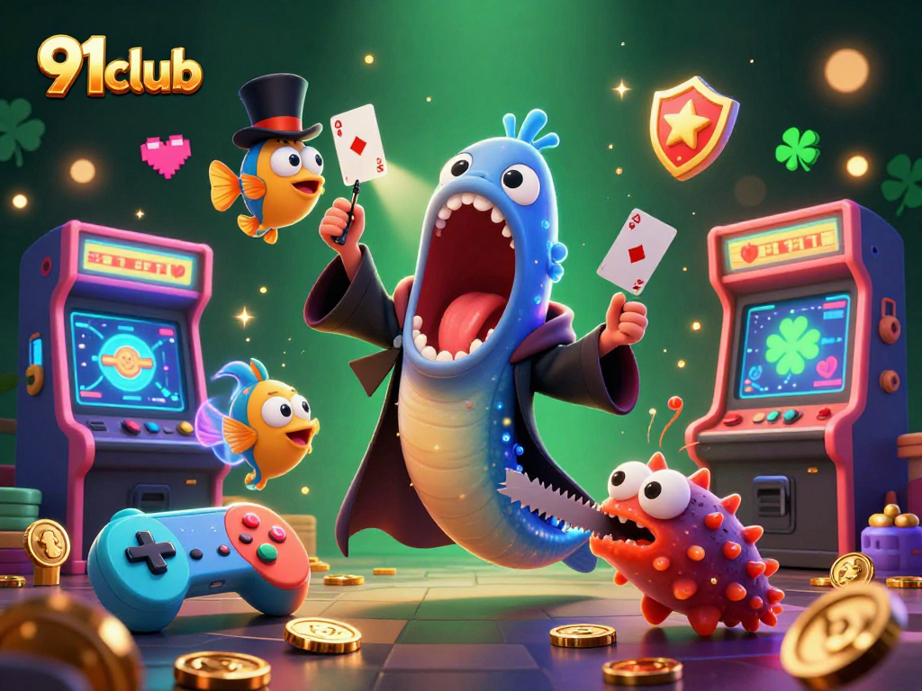 Engage with 91club's thrilling gaming experience featuring vibrant characters and casino elements.