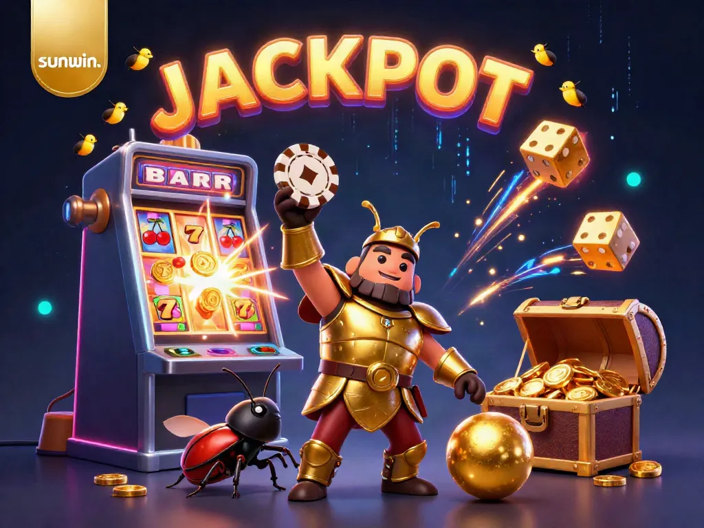 Engage with the sunwin. jackpot excitement featuring vibrant casino characters, coins, and slot machines.