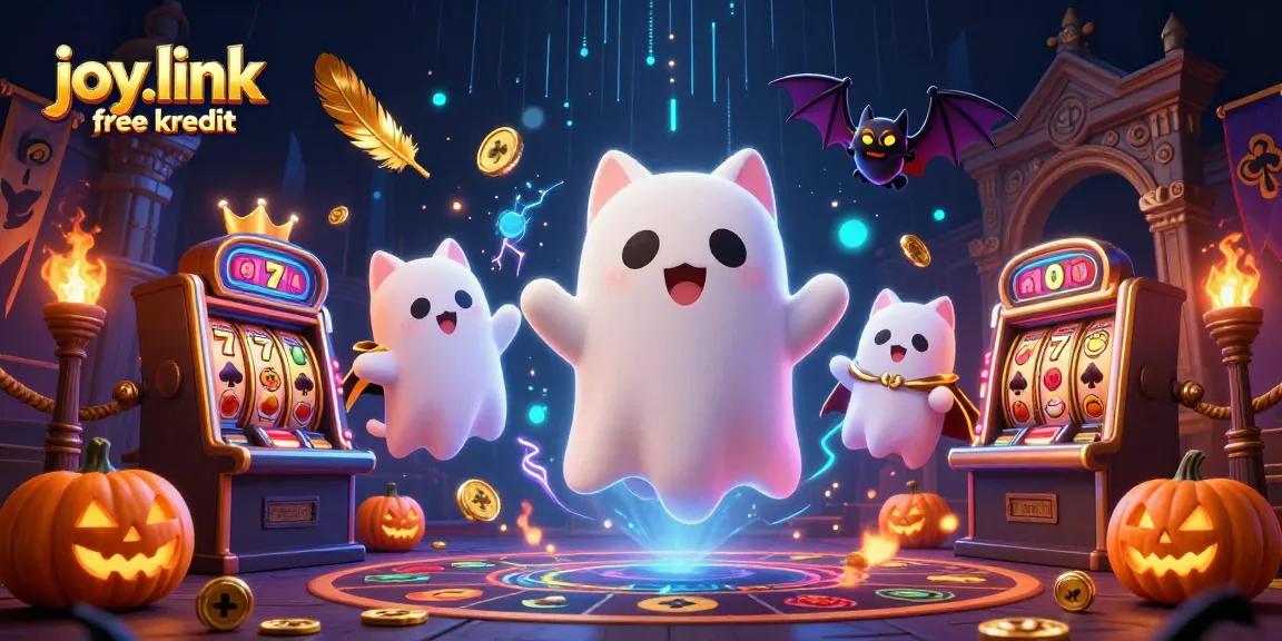 Engage in thrilling gameplay with joy.link free kredit at a haunted casino showcasing festive characters.