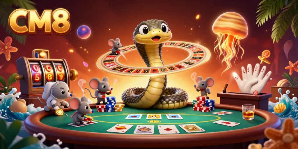 Experience CM8's thrilling gambling scene with a cosmic twist through this dynamic 3D illustration.