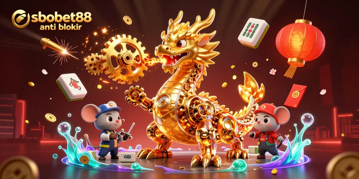 Experience sbobet88 anti blokir with a dynamic 3D casino scene featuring a golden dragon and gaming elements.