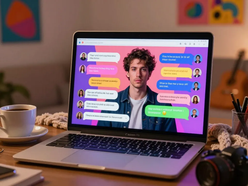 Interactive AI chat nsfw session with playful conversation bubbles and cozy ambiance.