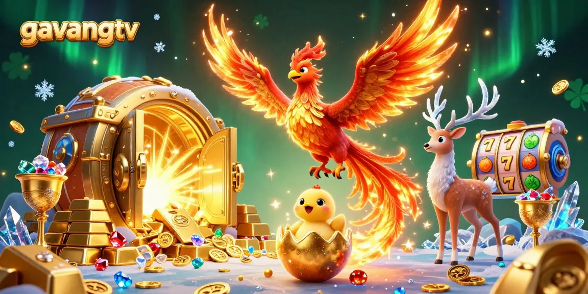 Gavangtv showcases a vibrant phoenix scene with gold treasures and slot elements in play.